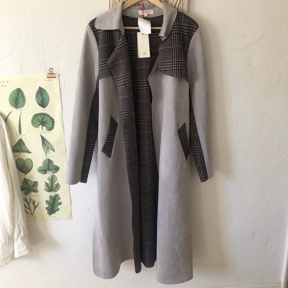 Stylish Grey Patterned Trench Coat